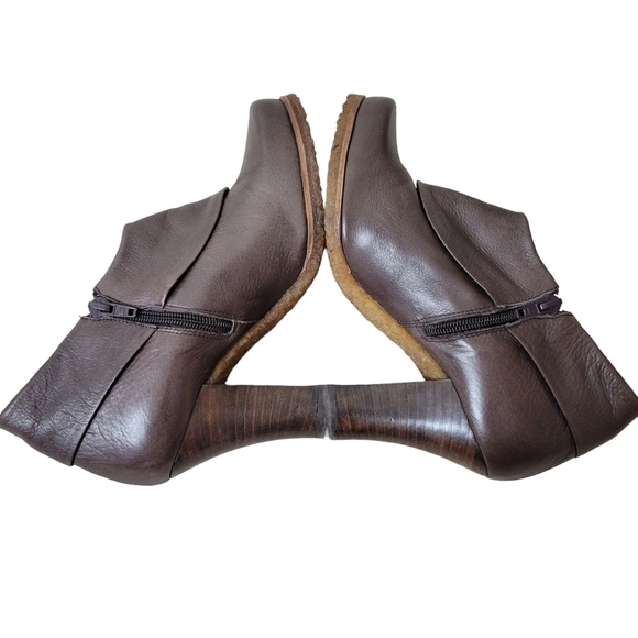 Anthropologie | Giraudon Accoutrement Leather Bow Ankle Booties Brown Academia - Picture 7 of 12